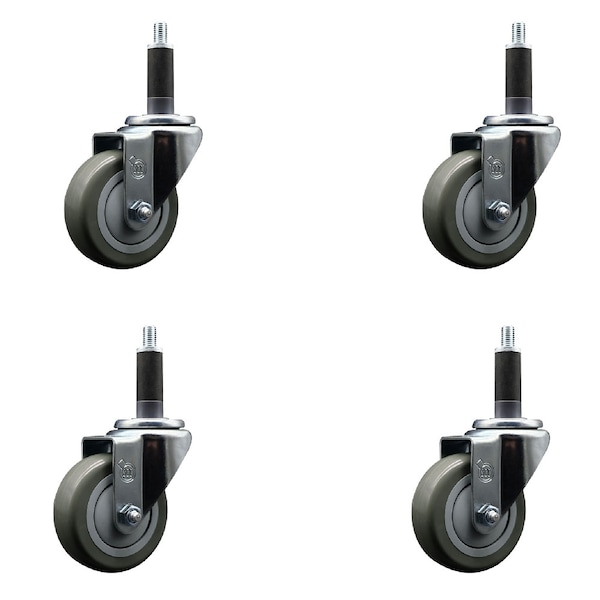 Service Caster 3.5'' SS Gray Poly Wheel Swivel 1'' Expanding Stem Caster Set, 4PK SCC-SSEX20S3514-PPUB-1-4 - main